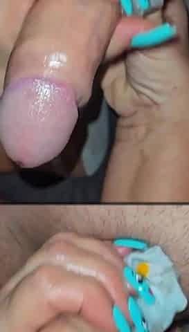 Stepmom with Long Nails Is Giving Handjob with Sock