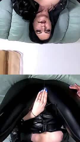 Leather Smoking Seduction. Cameltoe Tease and Dildo Ride Orgasms