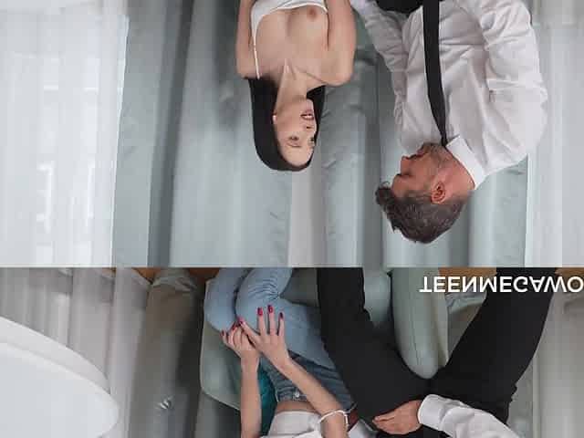 Skinny brunette hoe gets fucked by her husband