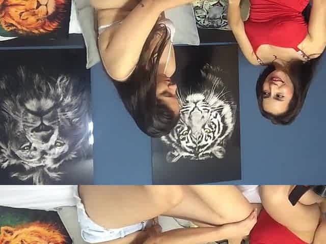 Hawt cuties scissoring and masturbating