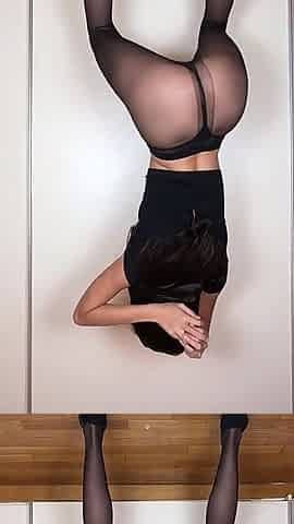 Beautiful Asian in Pantyhose & High Heels Teases You Hard - Her Slender Legs & Tight Ass Perfectly Match Sheer Stockings