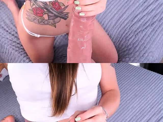 Skinny teen brunette masturbating with toy