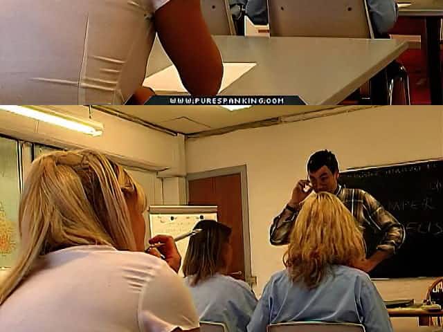 Teacher spanks schoolgirls in his class