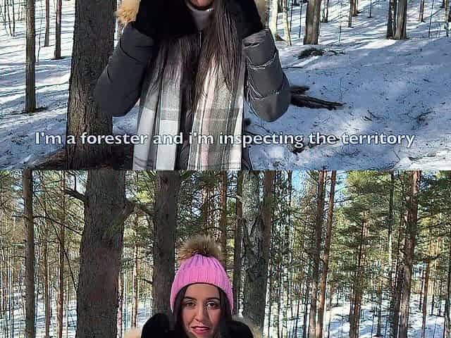 A cutie got lost in the forest and met a forester, thanking him with sex - Creampie