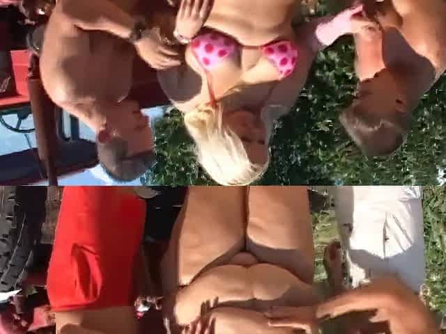 Huge Fat Blonde Pussy Fucking Threesome On The Farm