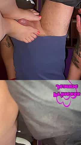 Real Amateur Close up POV Footjob Cumshot Sexy Footfetish