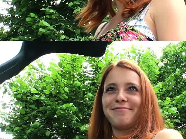 German redhead teen masturbates outdoors for pocket money