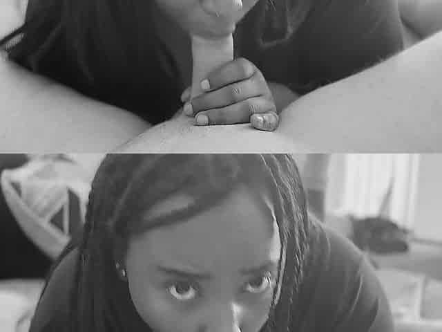 Ebony Angel Blowing White Man Until This guy Cums All Over Her Face