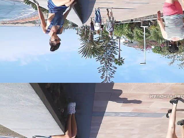 Russian exhibitionist mom flashing shaved pussy in Spain - Jeans skirt Public fetish