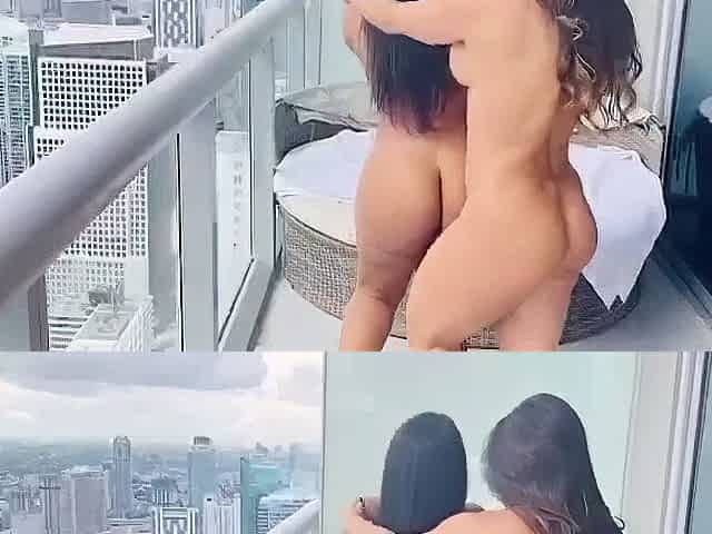 Busty curly brunette with big boobs fucks on couch