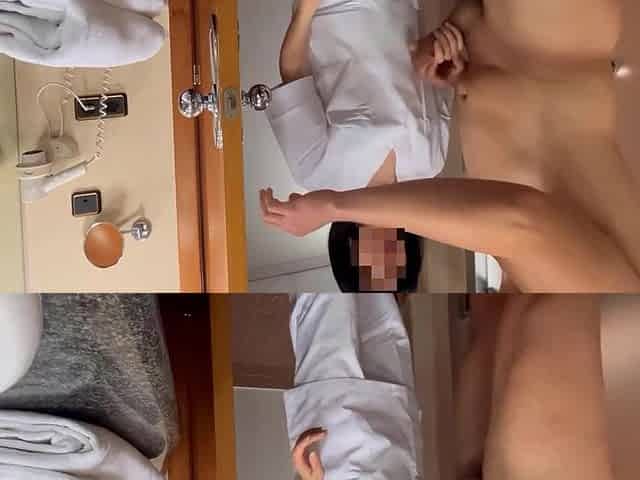 I surprise the hotel cleaning cutie who comes to clean the latrine and helps me finish cumming