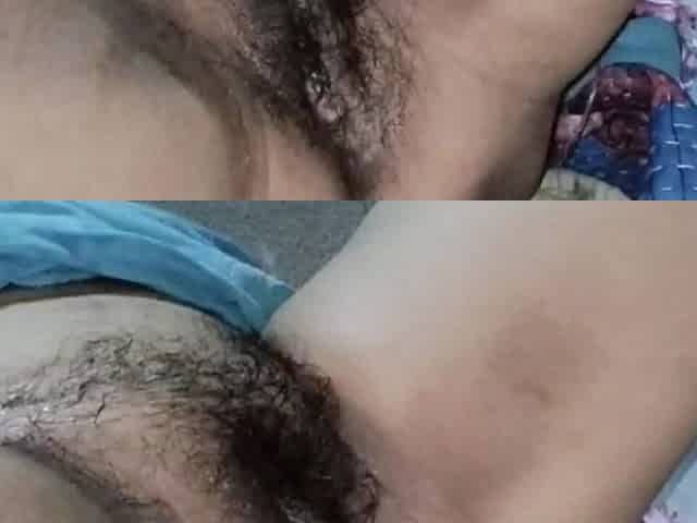 Brother-in-law cut the hair of sister-in-law's pussy and fingered the pussy at night