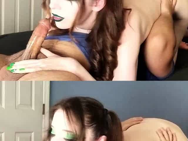 Skinny brunette MILF sucks and fucks a big cock