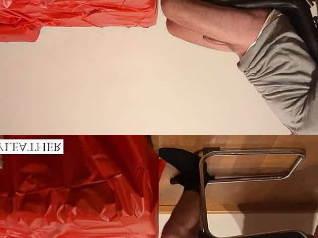 Hot Latex Girl Gives Her Boy Handjob and Footjob Before He Cums on Her Overknees