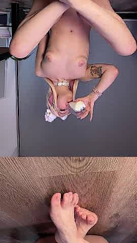 a lustful cow want to have some milk all over her body