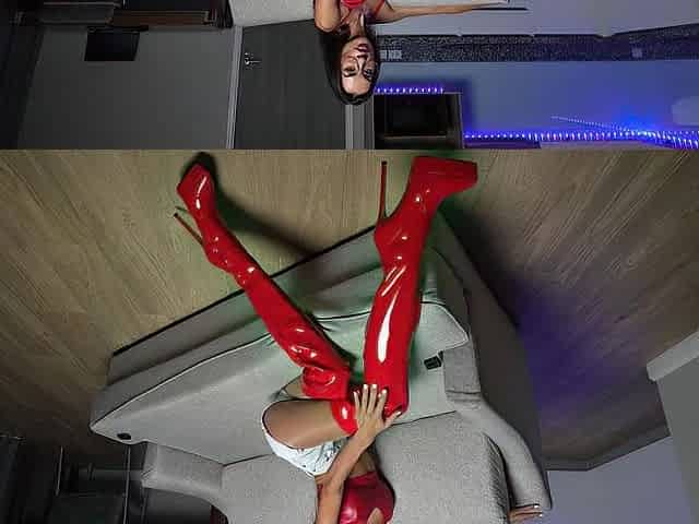 tall hawt super molly 777 in red patent leather boots