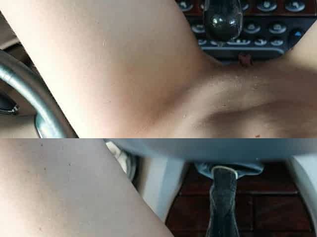 Sexy Redhead Babe Fucks Herself with Gear Shifter in a Car