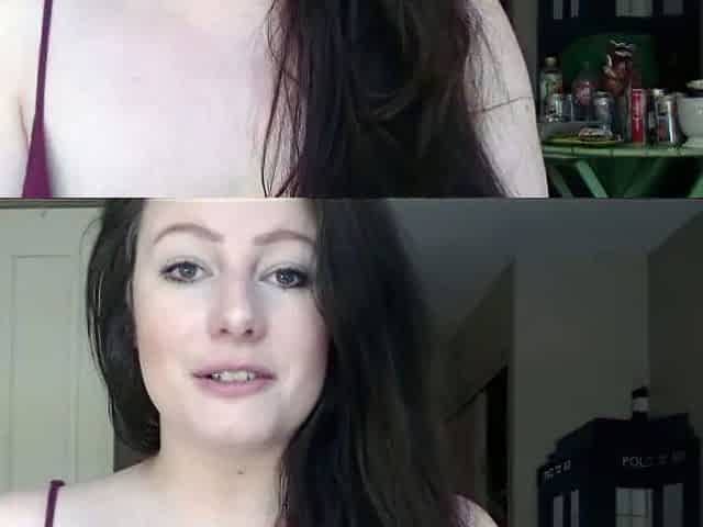 Busty curly brunette with big boobs fucks on couch