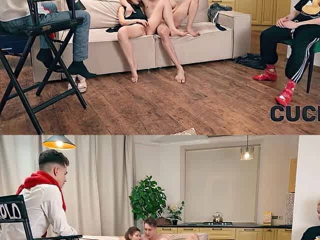 CUCK4K. Russian DP organised by a caring spouse cuckold