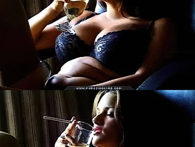 Smoker in lingerie and stockings is sexy
