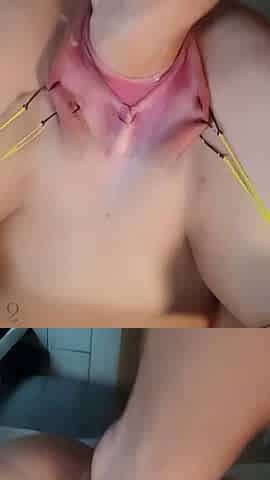 Cunt fist - with labia hooks FRENCH
