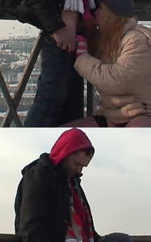 Perverted slut and deviant guy fucking in the city