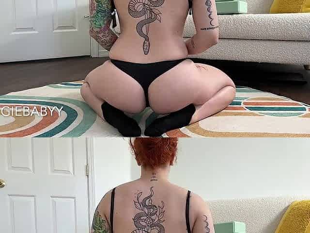 flexible redhead shows off new tattoo in bra and panties - veggiebabyy