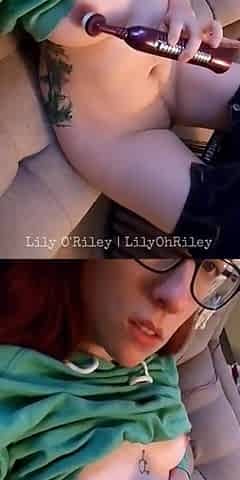 Redhead's Eroscillator Couch Masturbation