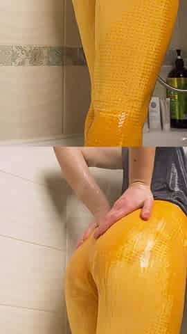Asian Amateur In Tight Yoga Pants Gets Wet In The Shower