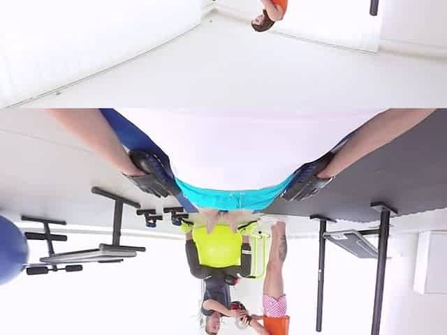VR Fitness Babe Loveina Fucked by 2 Dudes