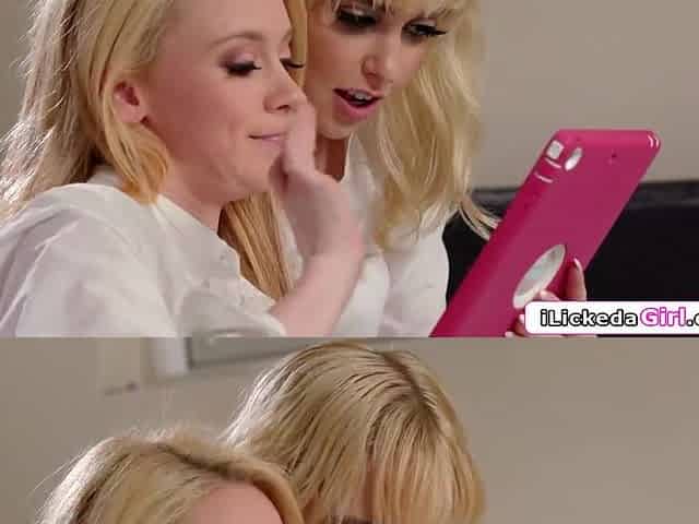 Blonde teens trying out what they saw in lesbian porn