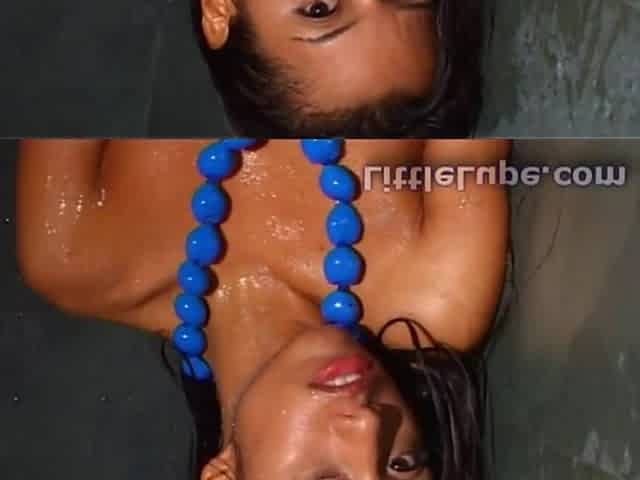 Brunette teen Little Lupe fingering her pussy in shower