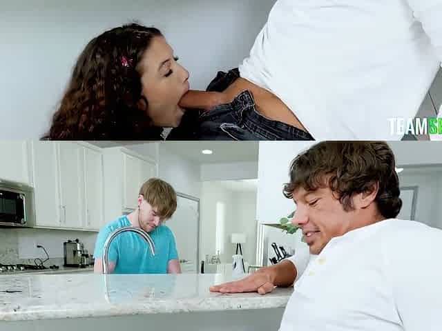 Curly-haired Bimbo Gets Pounded In The Kitchen With Johnny Palms And Nicole Luva