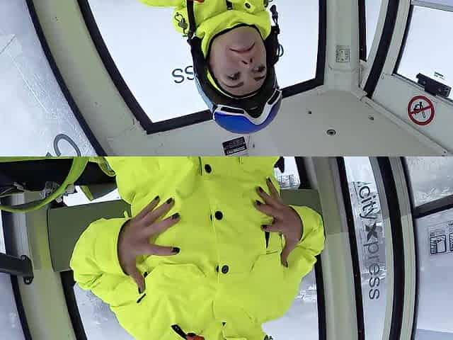 4K Public spunk fountain on throat in ski lift Part two