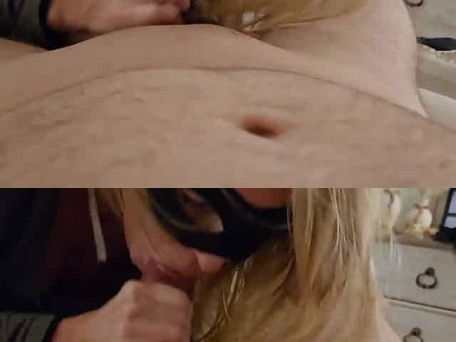Homemade blond wife sneaks away from party to suck a wang