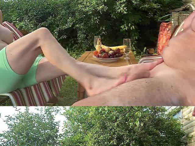 Outdoor Foot Jerking with Blow job by Golden-haired mother I'd like to fuck