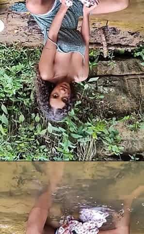 Beautiful Petit Latina Washing Clothes in the Stream