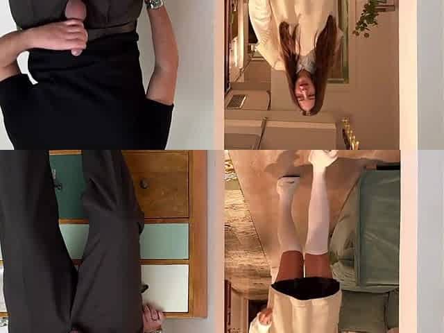 Cheeky brunette schoolgirl catches stepbro jerking off and helps him cum