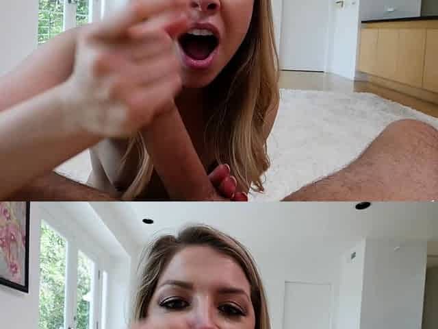 Cute amateur blonde sucks and cumshot