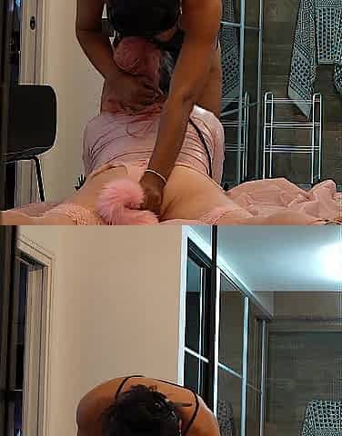 Obedient Sissy lola gives Mistresse Stessy a deepthroat and gets her butt touched in pink underware