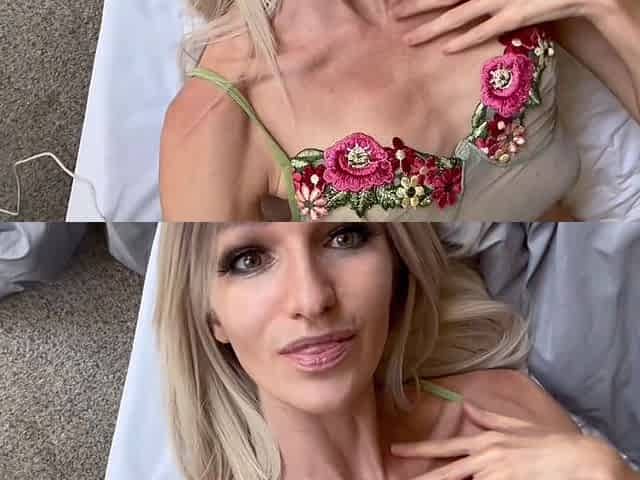 Skinny Petite Fit Blonde Stripping Striptease on Bed Sexy Stretching Tease