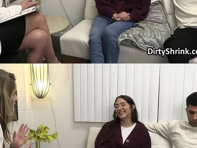 Steamy couple fucks while cougar shrink enjoys the view