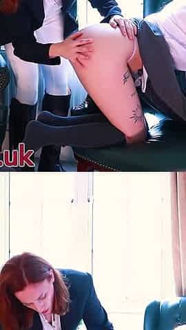 Equestrian Redhead Punishes Bratty College Student with Her Crop