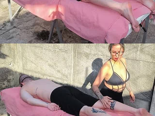 Nude Massage Outdoors with Hot Blonde
