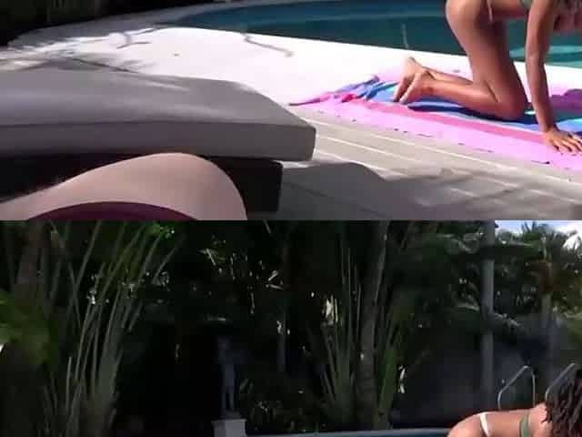 Busty dark-hued stepsister loves a sunny day off on her