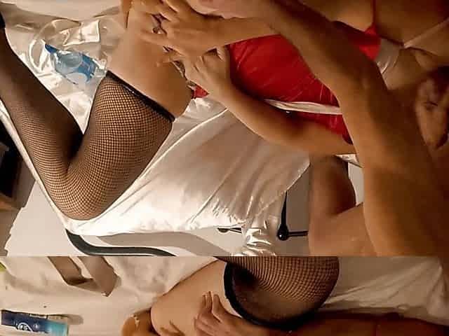 1348 - Slut in Satin Thong and Bra, Heels, Doggy Style, Blowjob, Pussy Licking