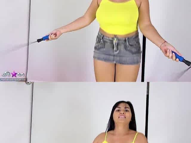 Skipping Rope Braless in Yellow Reservoir Top With Low Angle Upskirts (Includes Slowmo) - Destiny Starr