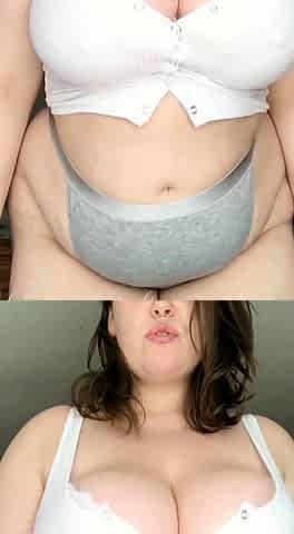 Busty curly brunette with big boobs fucks on couch