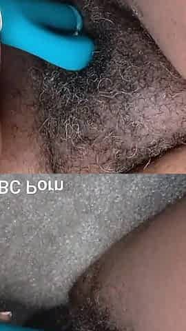 Fucking My Black Hairy Pussy with Rabbit Vibrator