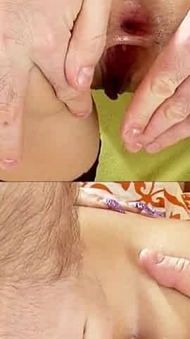 Horny blonde skinny teen is first processed with huge toys and then gets ass fucked